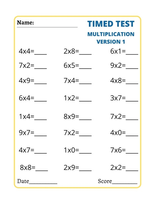 10 Best Printable Timed Math Drills Multiplication Printablee 