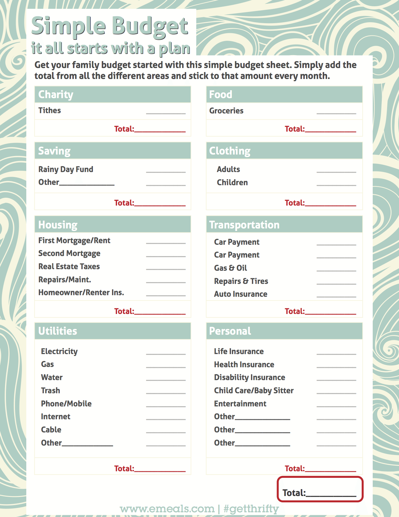 free printable beginner simple budget worksheet