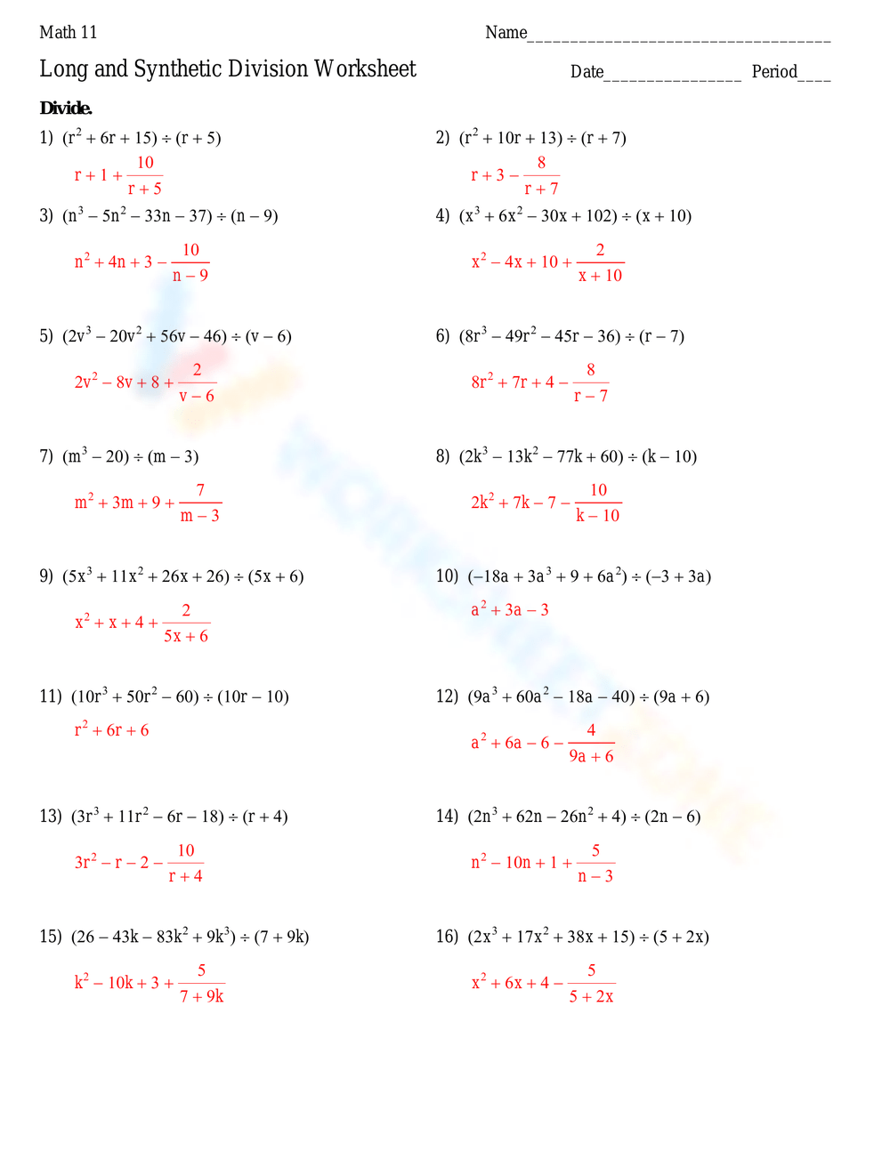 10 Free Printable Polynomial Long Division Worksheets Worksheets Library
