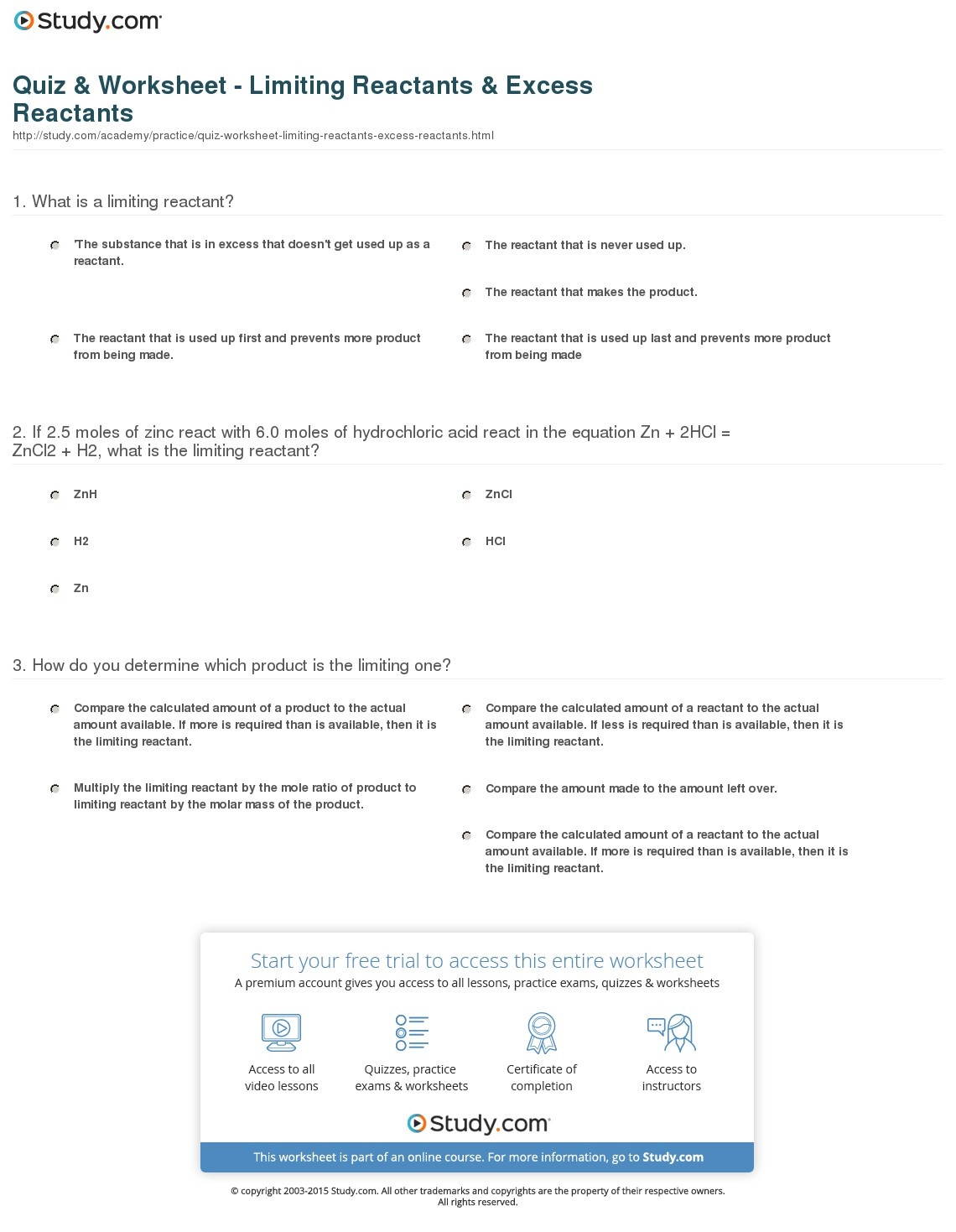 10 Limiting And Excess Reactants Worksheet Worksheets Decoomo