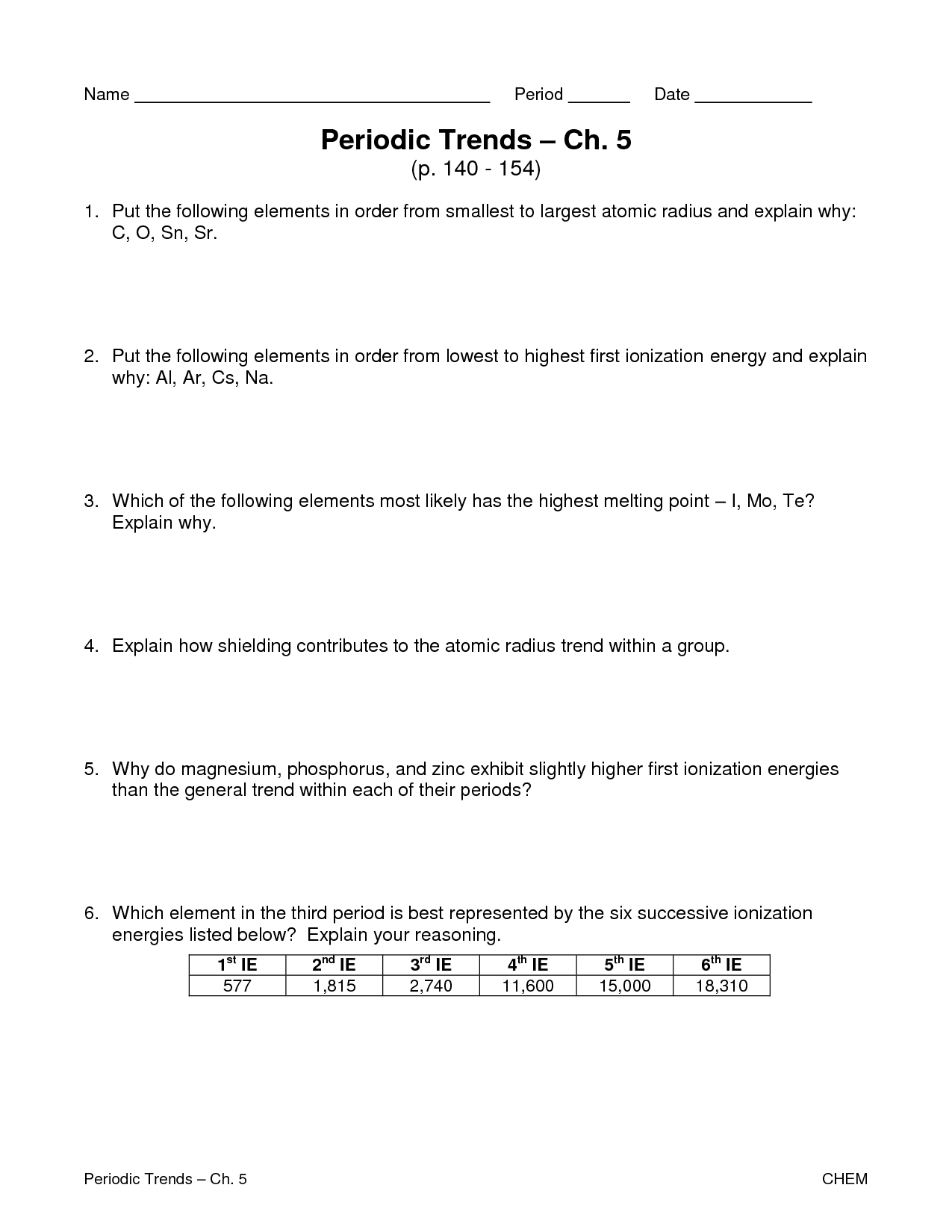 worksheet periodic trends answers