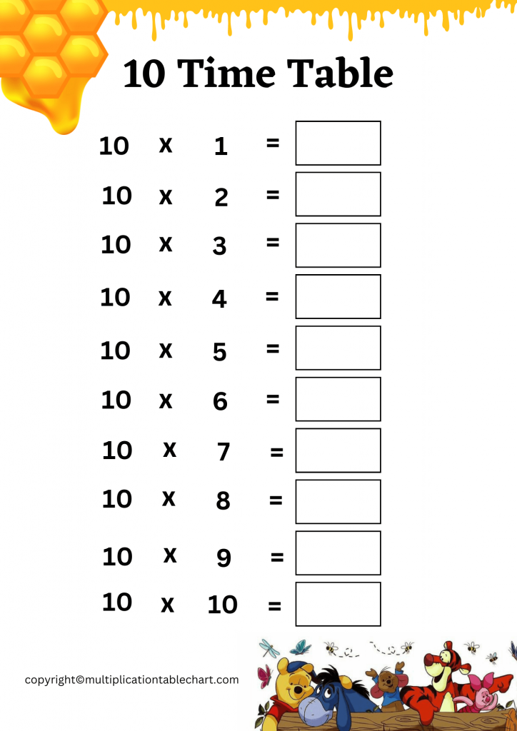10 times table worksheet