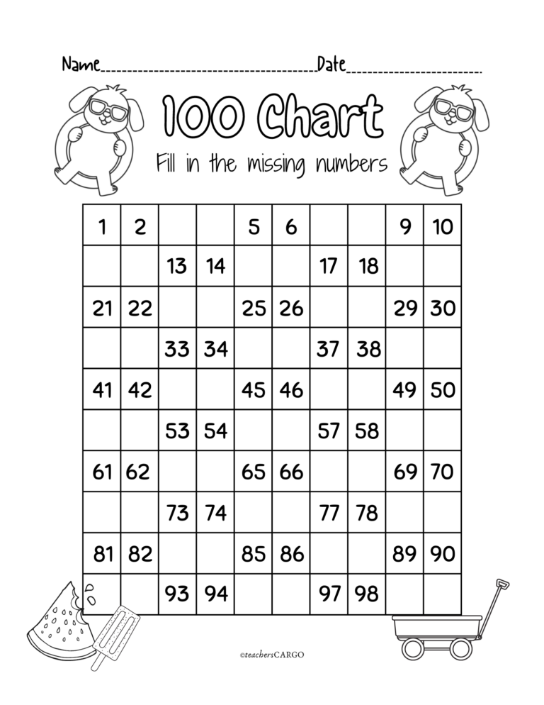 fill in the missing number worksheet