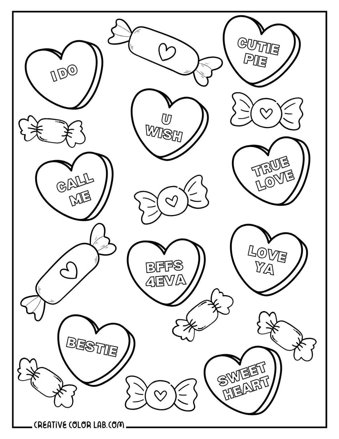 11 Candy Conversation Hearts Coloring Pages Free PDF Printables