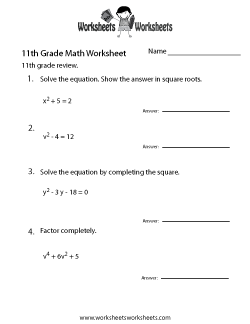 11th Grade Math Worksheets Worksheets Worksheets