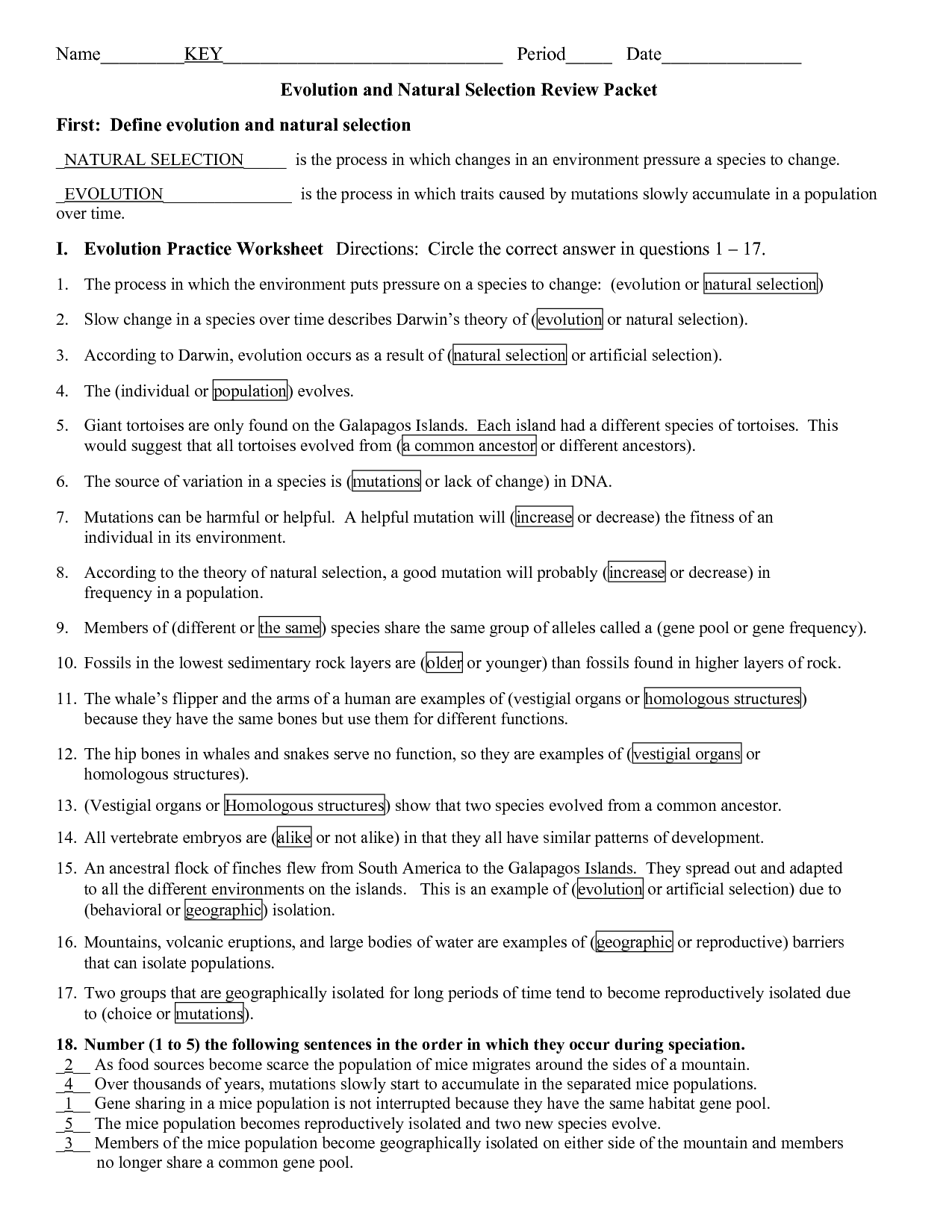 12 Darwin 39 s Natural Selection Worksheet Key Free PDF At Worksheeto