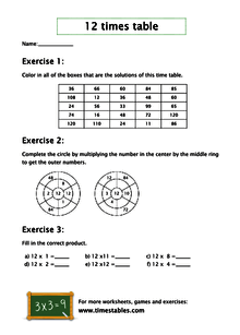 12 X Table Worksheet Worksheets For Kindergarten