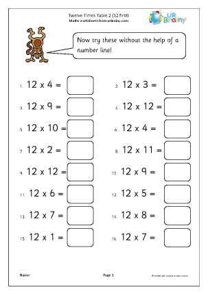 12 x table worksheet