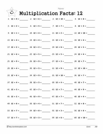 12 X Table Worksheet Worksheets For Kindergarten