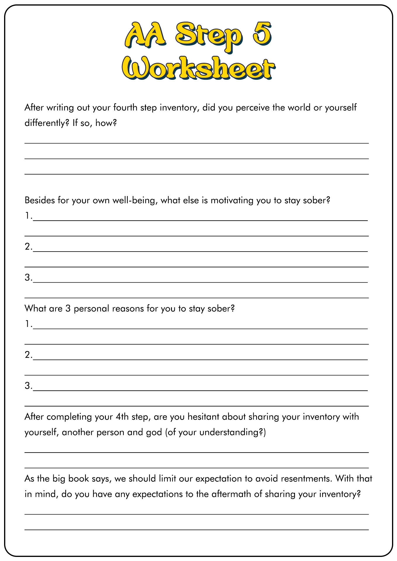 aa worksheets step 2