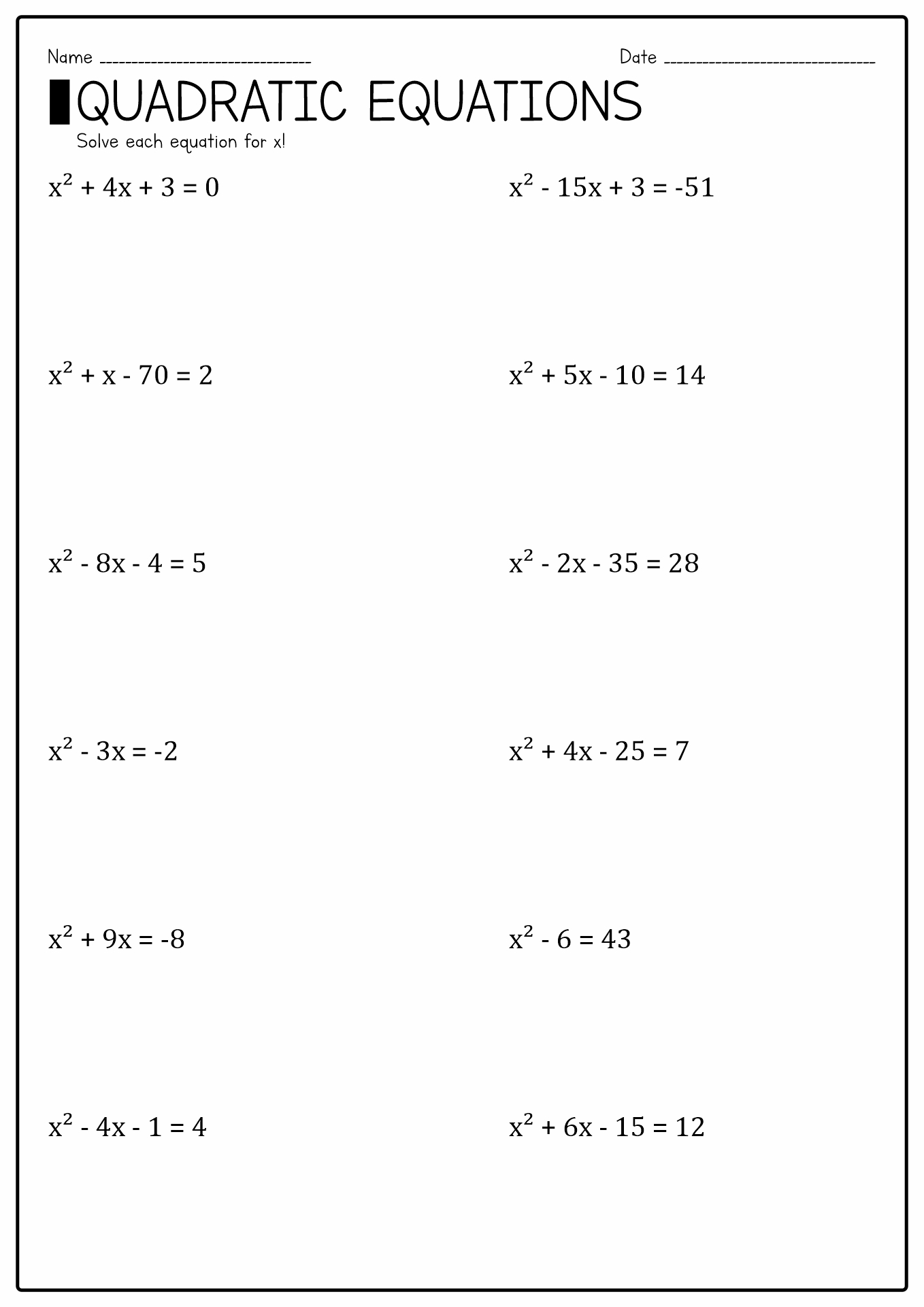 basic algebra worksheet