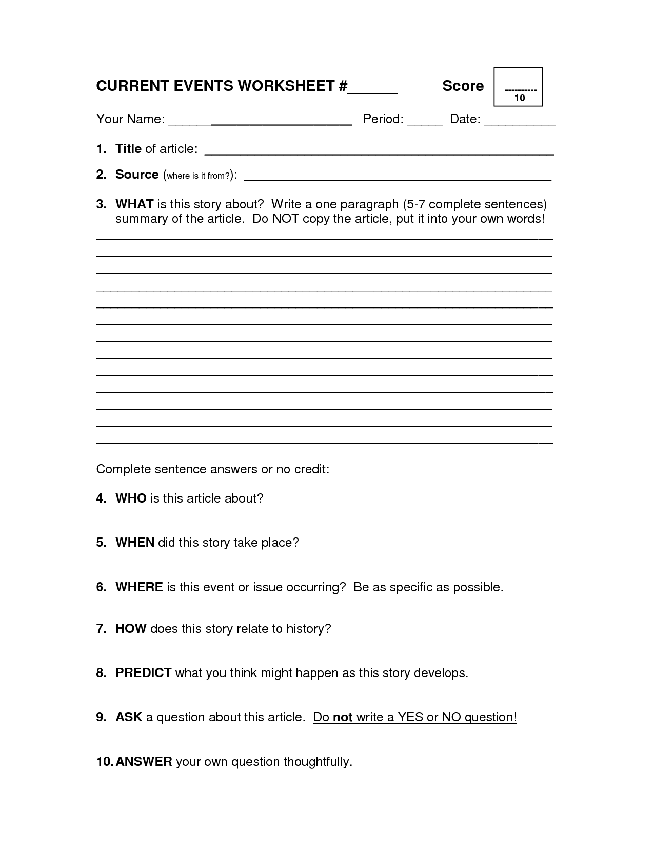 current events worksheet free