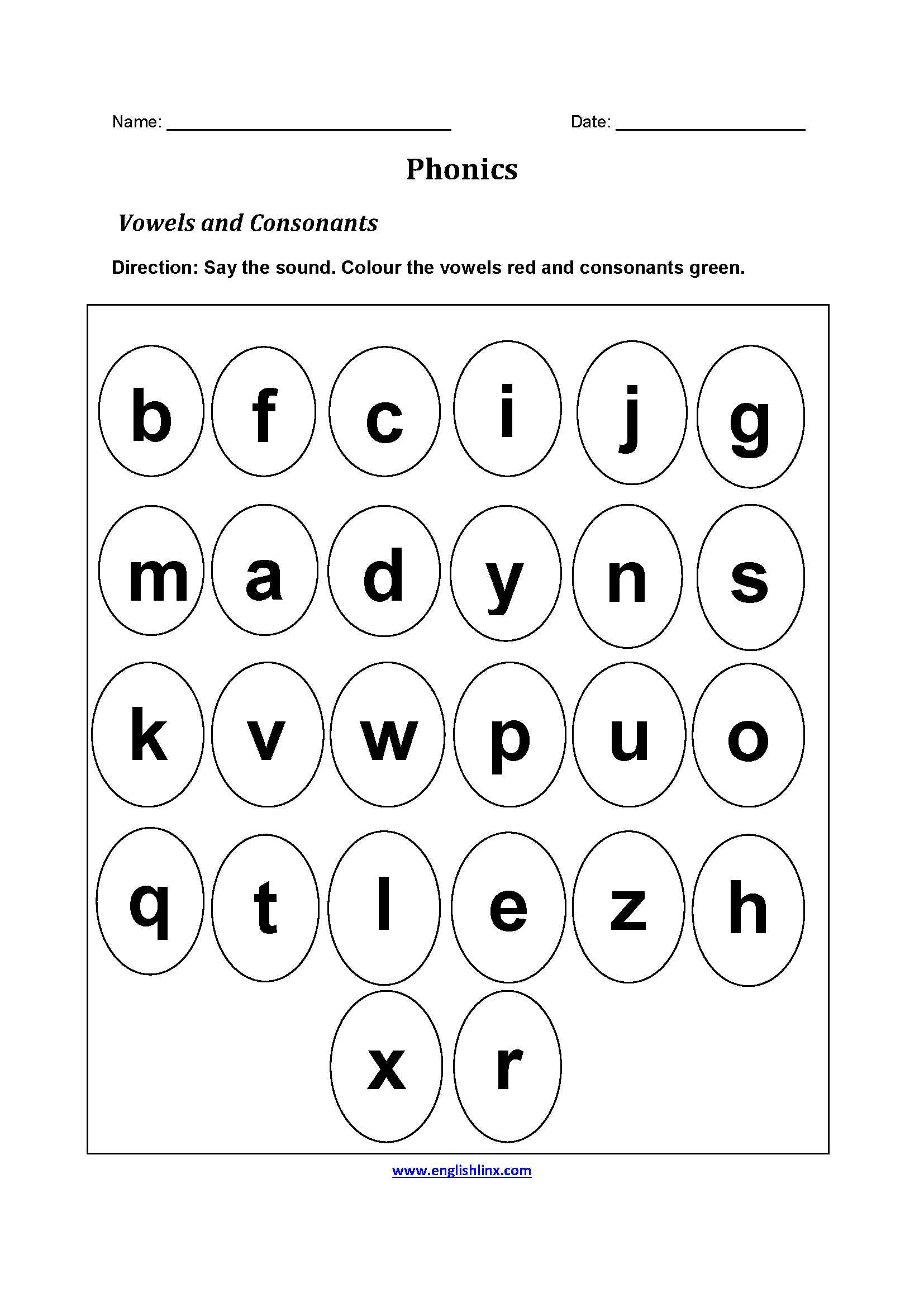 1st Grade Preschool Vowels Worksheets For Kindergarten