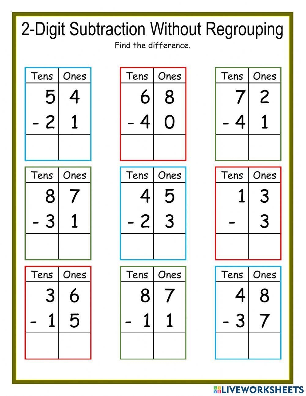 double digit subtraction with regrouping worksheets
