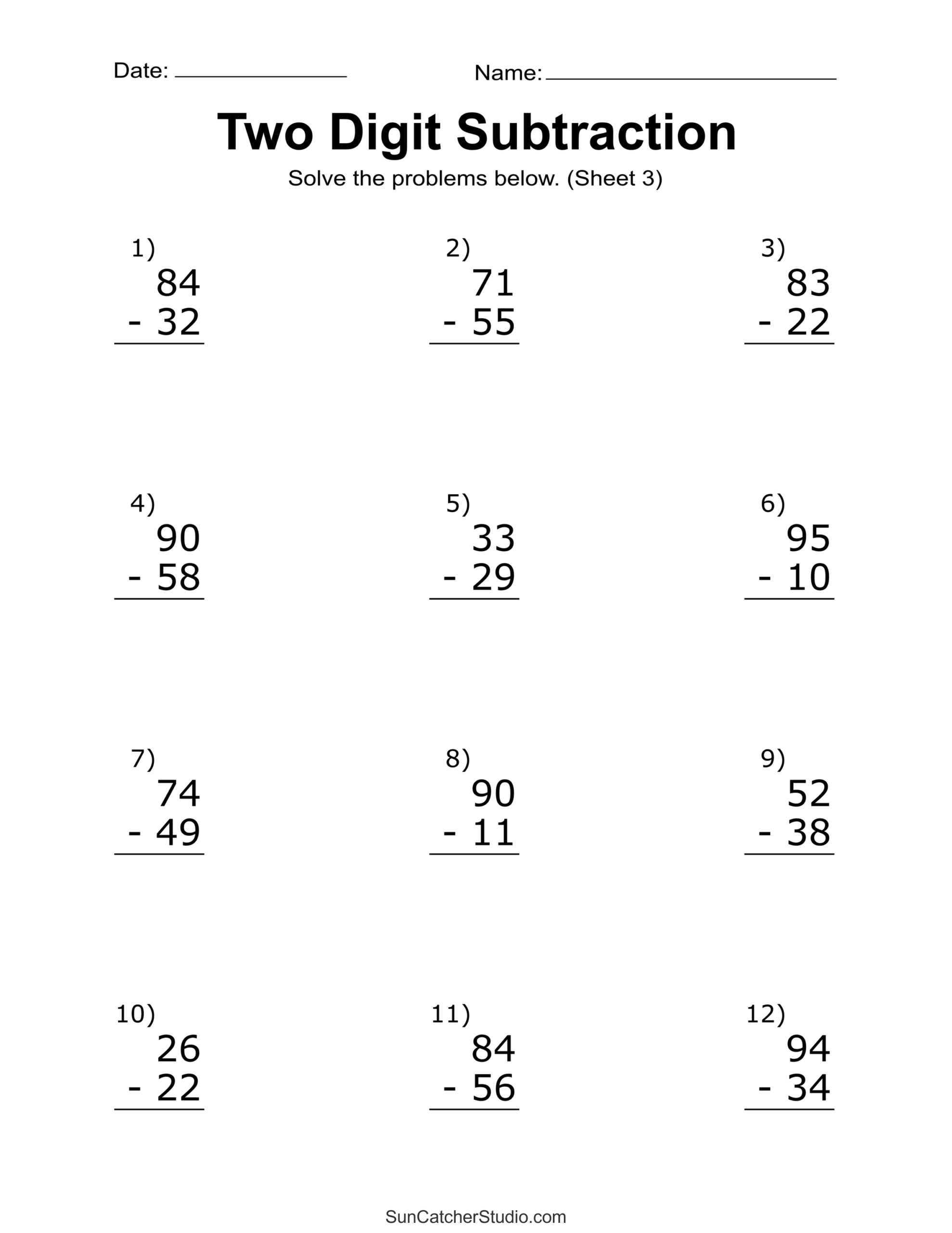 2 Digit Subtraction Worksheets Worksheets For Kindergarten