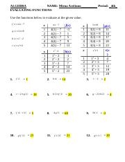 evaluate functions worksheet
