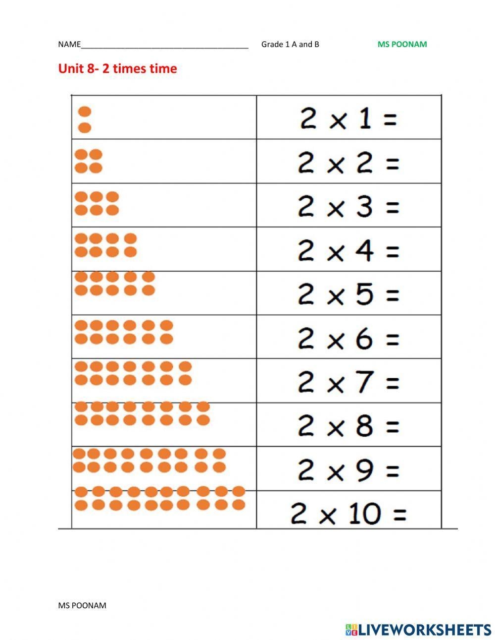 two times table worksheet