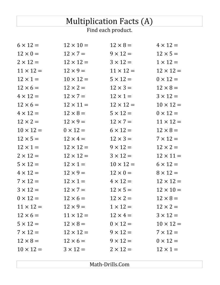 12 multiplication worksheet