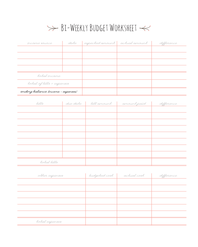 free printable bi weekly budget worksheet pdf