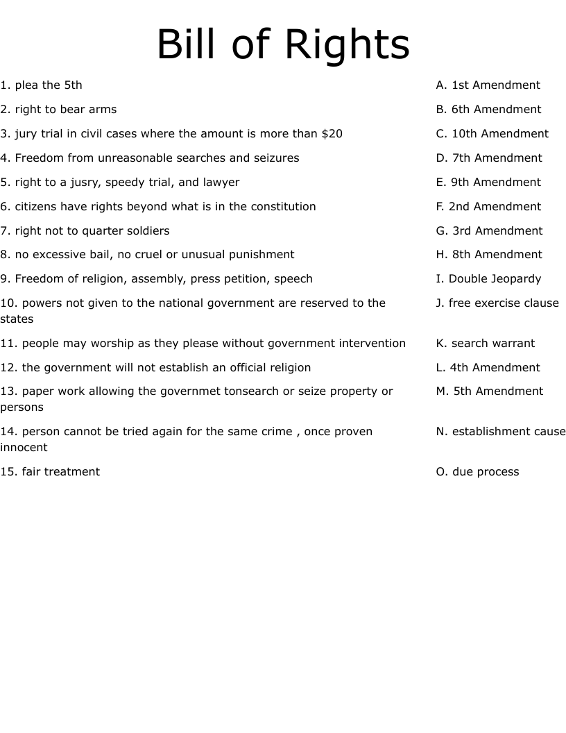 amendments worksheet