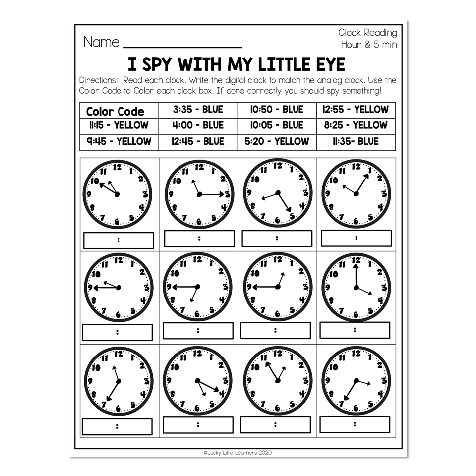 2nd Grade Math Worksheets Time Clock Reading Hour 5 Minutes I 