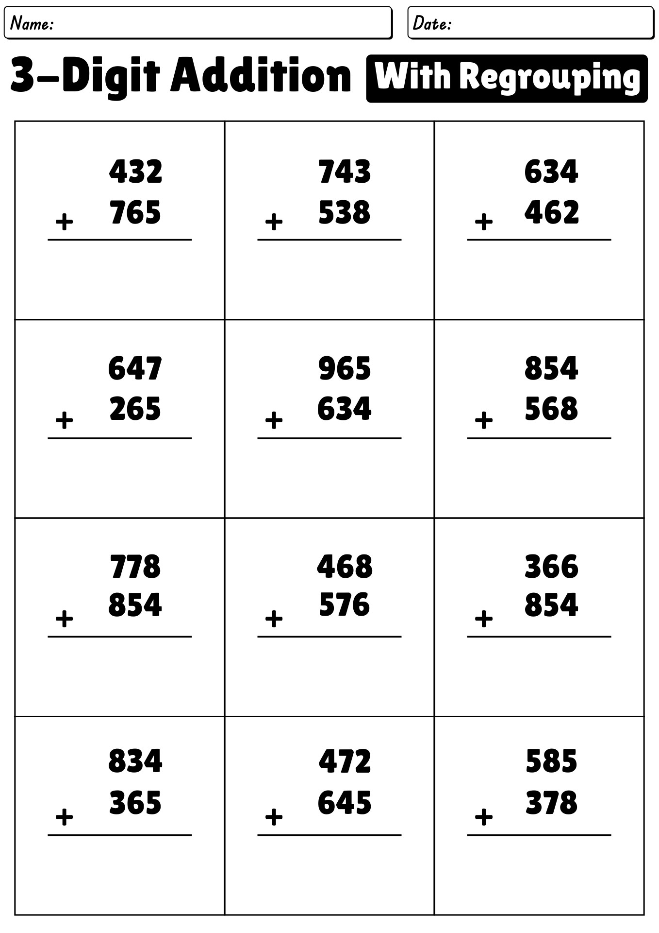 3 digit addition worksheet