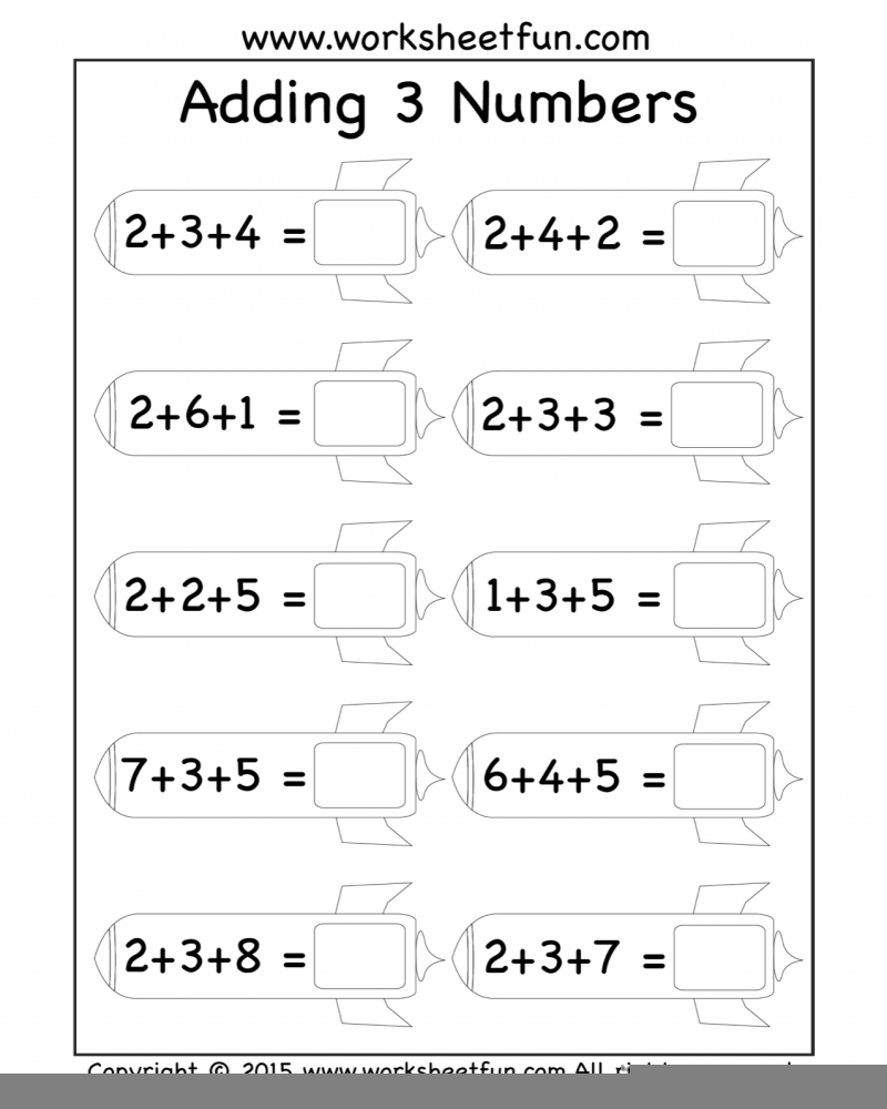 3 Number Addition Worksheets Math Worksheets Printable