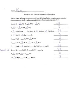 answer key for balancing equations worksheet