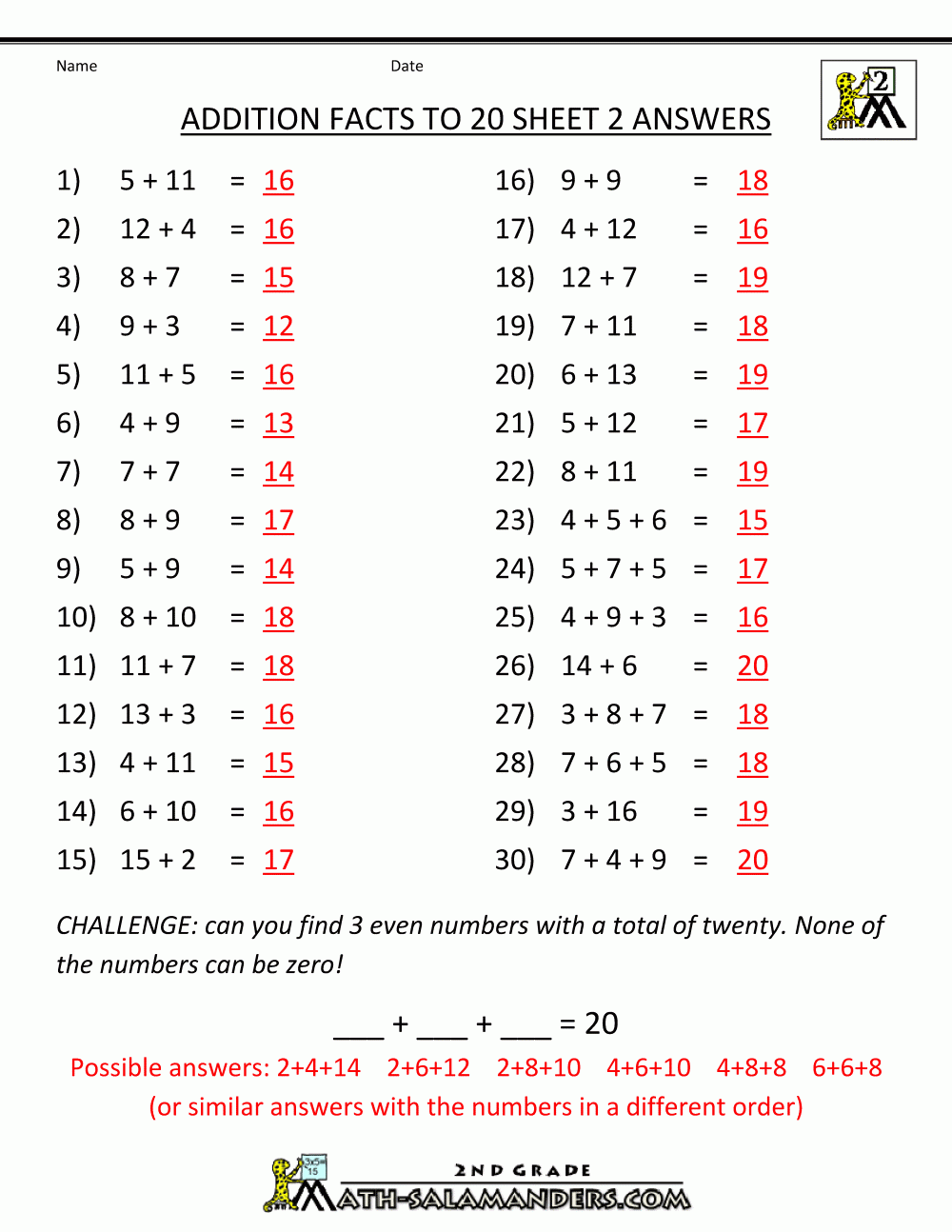answer key for math worksheets