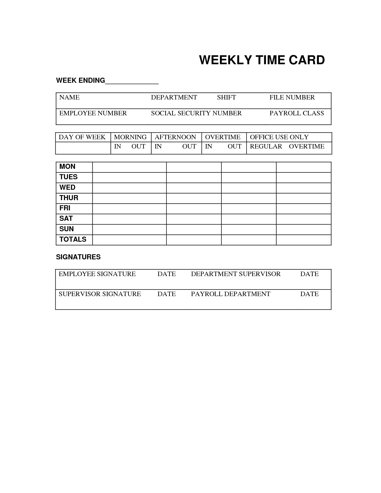 weekly time card printable