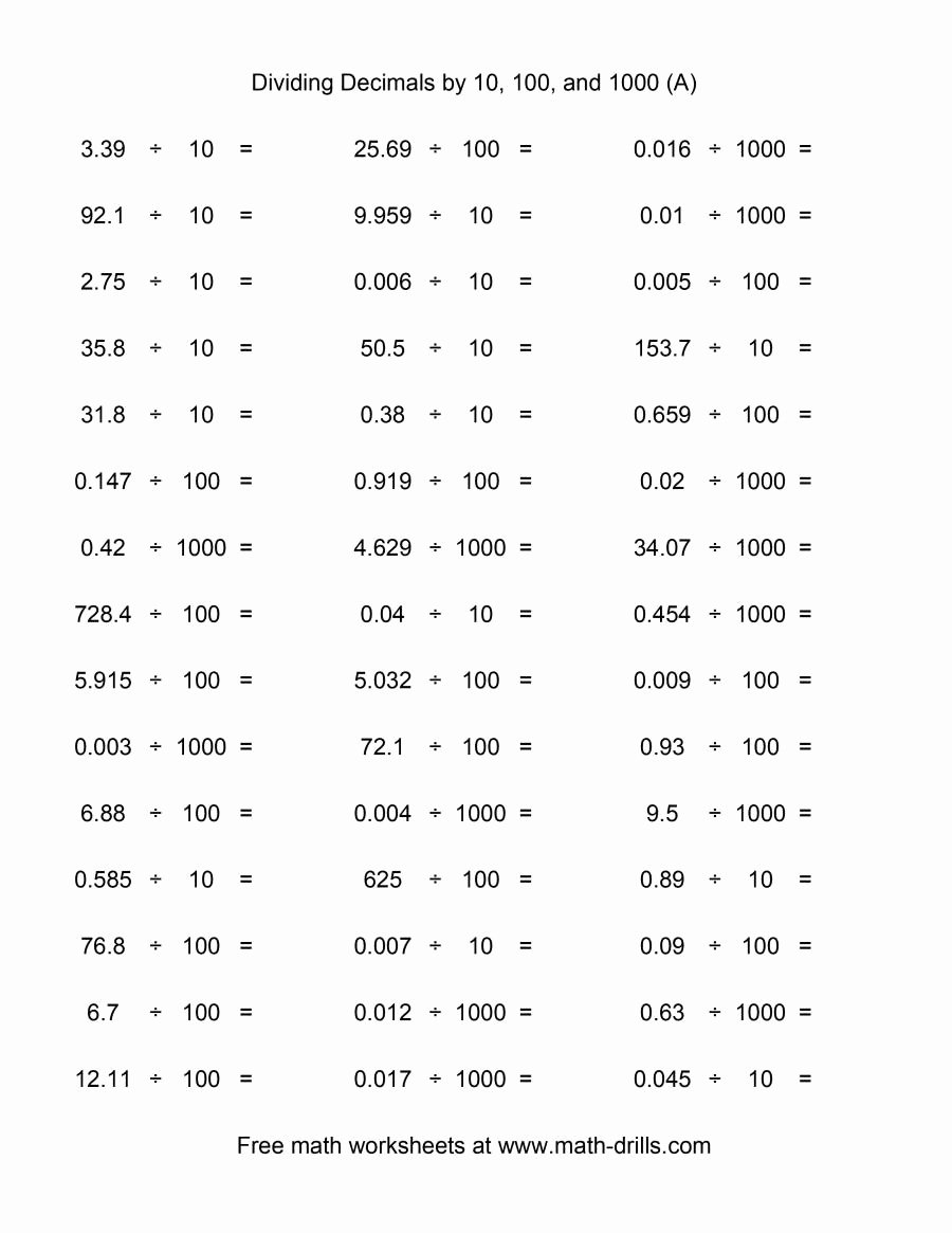 dividing decimals by decimals worksheet with answers