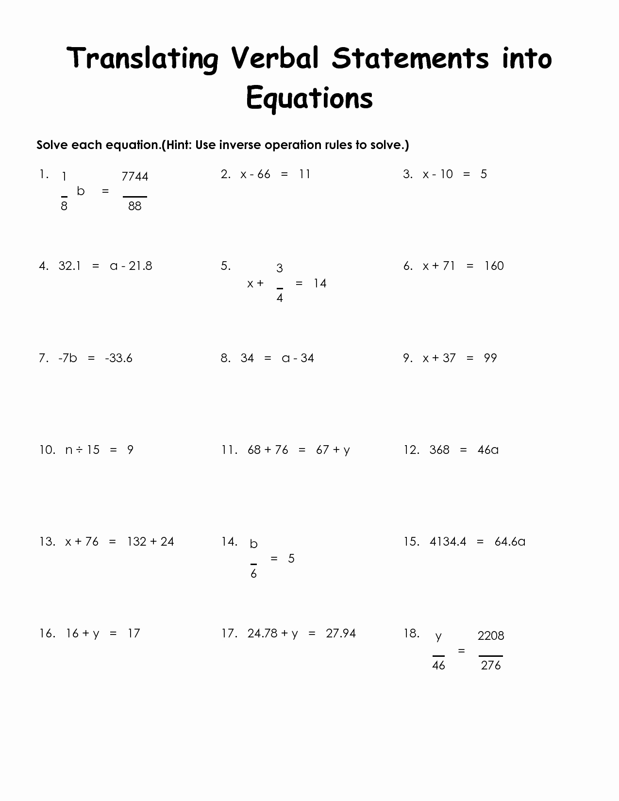 48 Translating Algebraic Expressions Worksheet Chessmuseum Template 