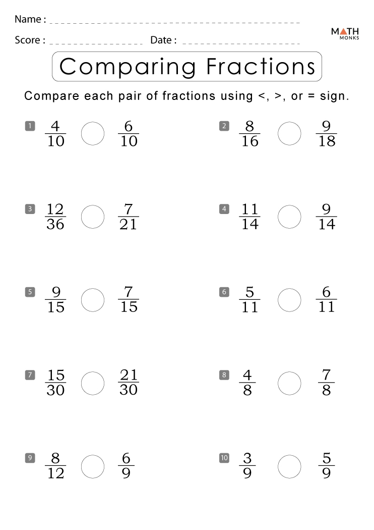4th Grade Fractions Worksheets Math Monks