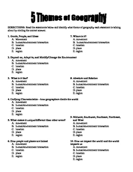 5 themes of geography worksheets