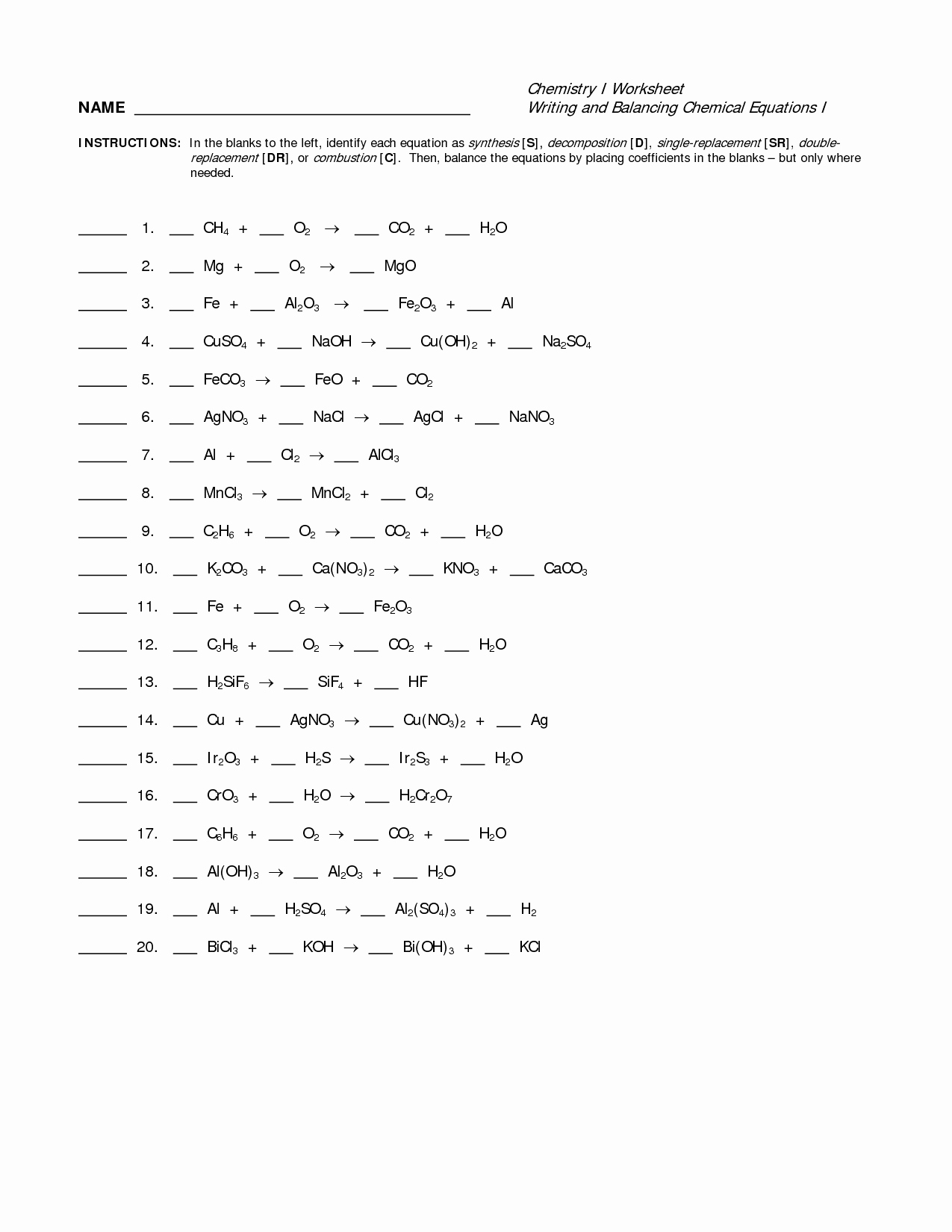 50 Balancing Equations Worksheet Answers Chemistry Chessmuseum