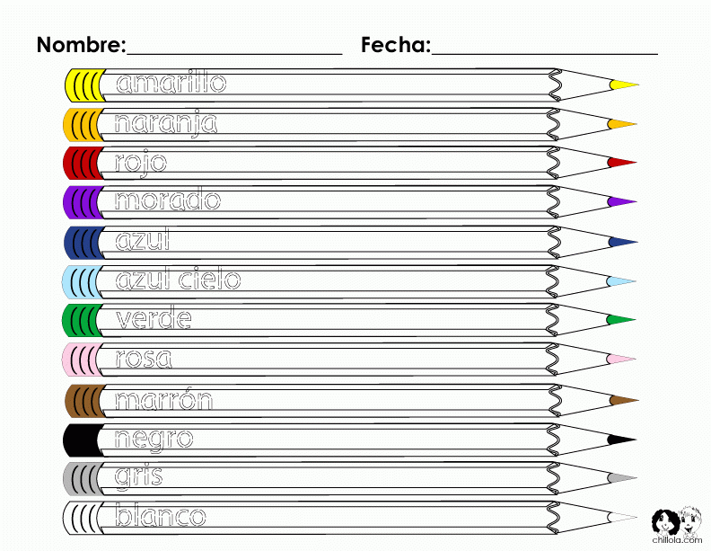 colors spanish worksheet