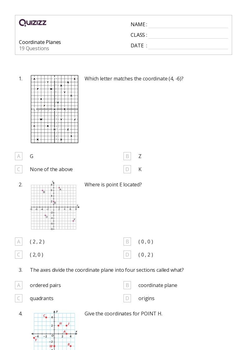 50 Coordinate Planes Worksheets For 7th Year On Quizizz Free 