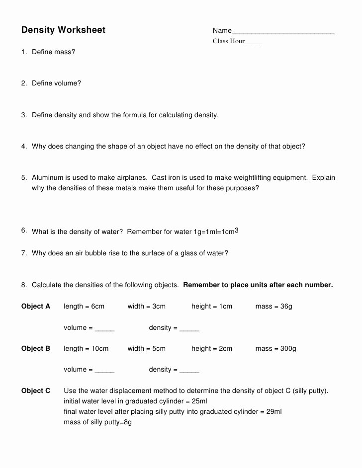 50 Density Calculations Worksheet Answer Key Chessmuseum Template Library