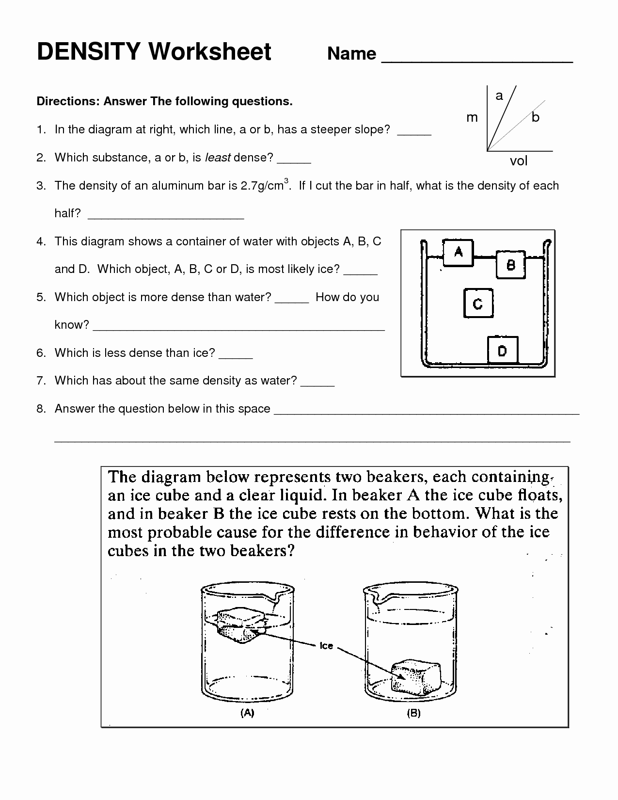 density worksheet answer key