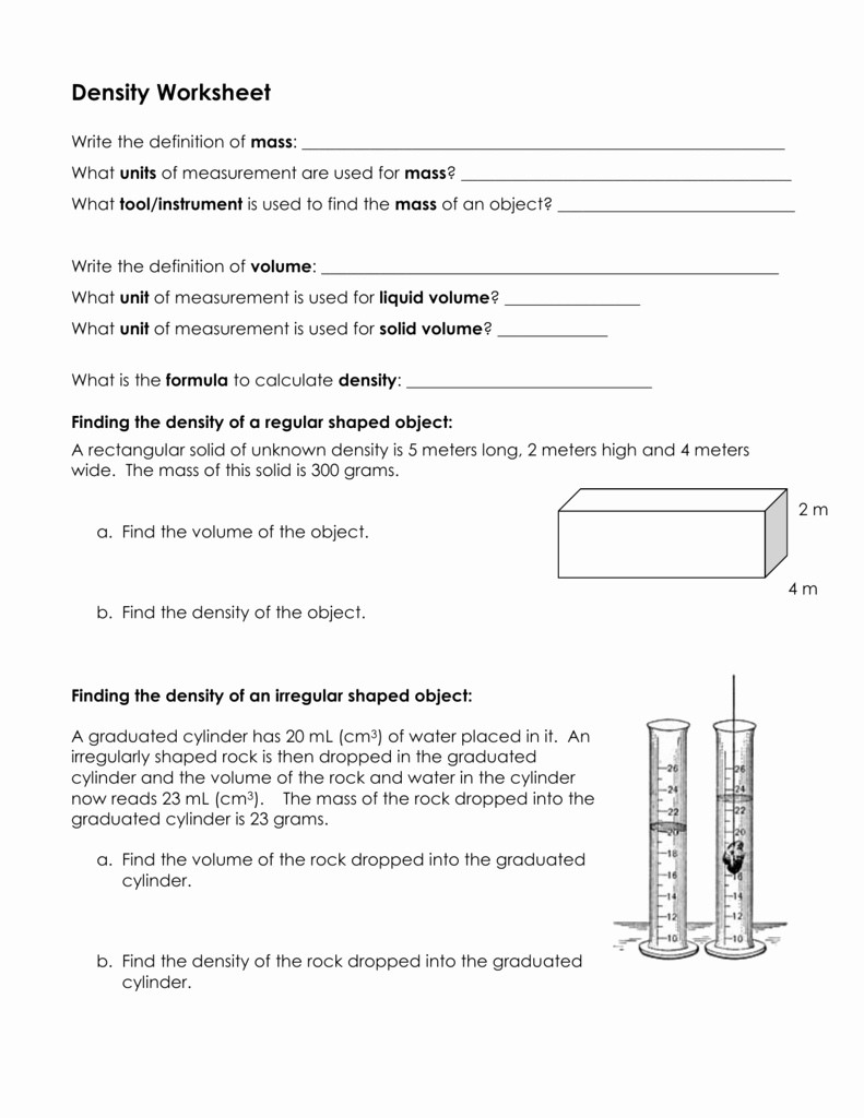50 Density Worksheet Answer Key