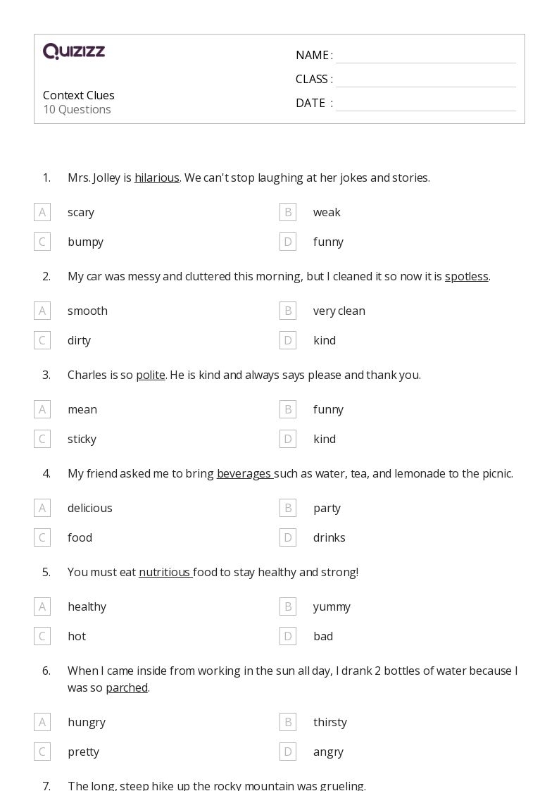 50 Determining Meaning Using Context Clues Worksheets For 3rd 