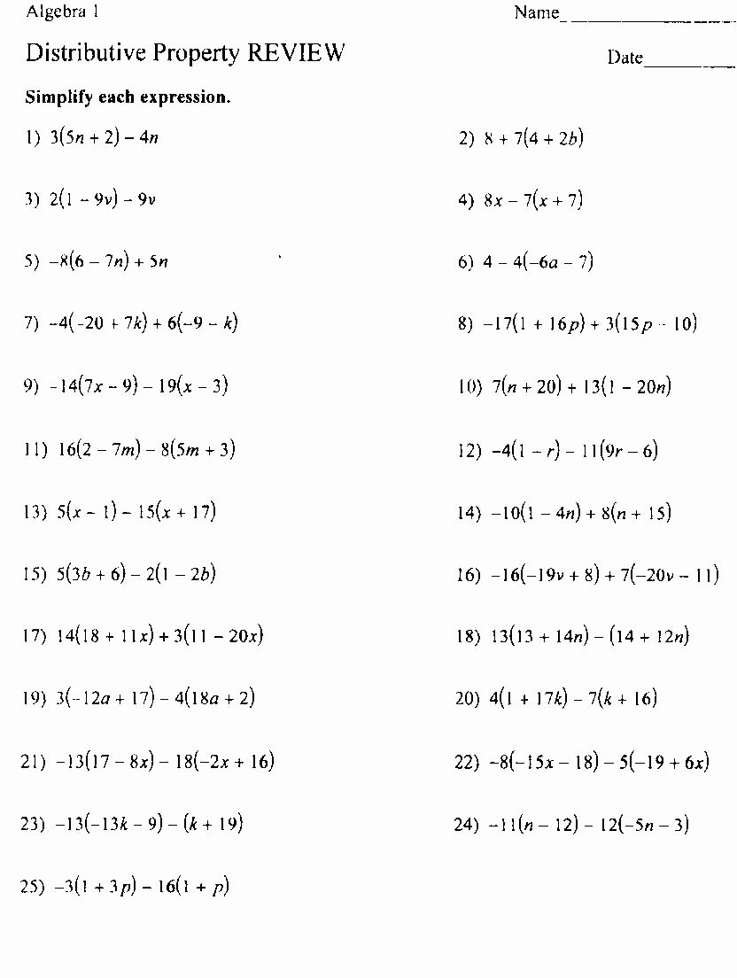 50 Distributive Property Equations Worksheet