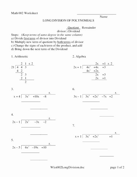 50 Division Of Polynomials Worksheet Chessmuseum Template Library