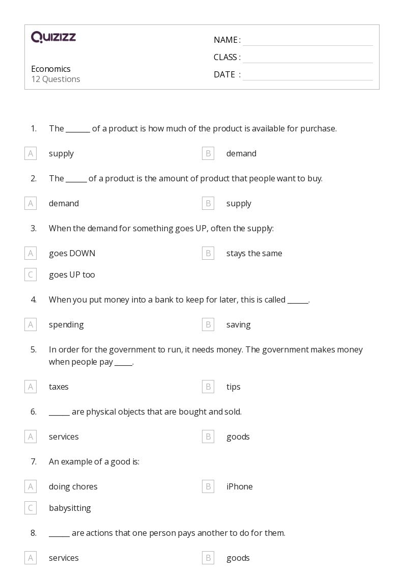 12th grade economics worksheets