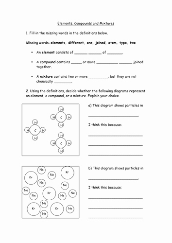 50 Element Compound Mixture Worksheet