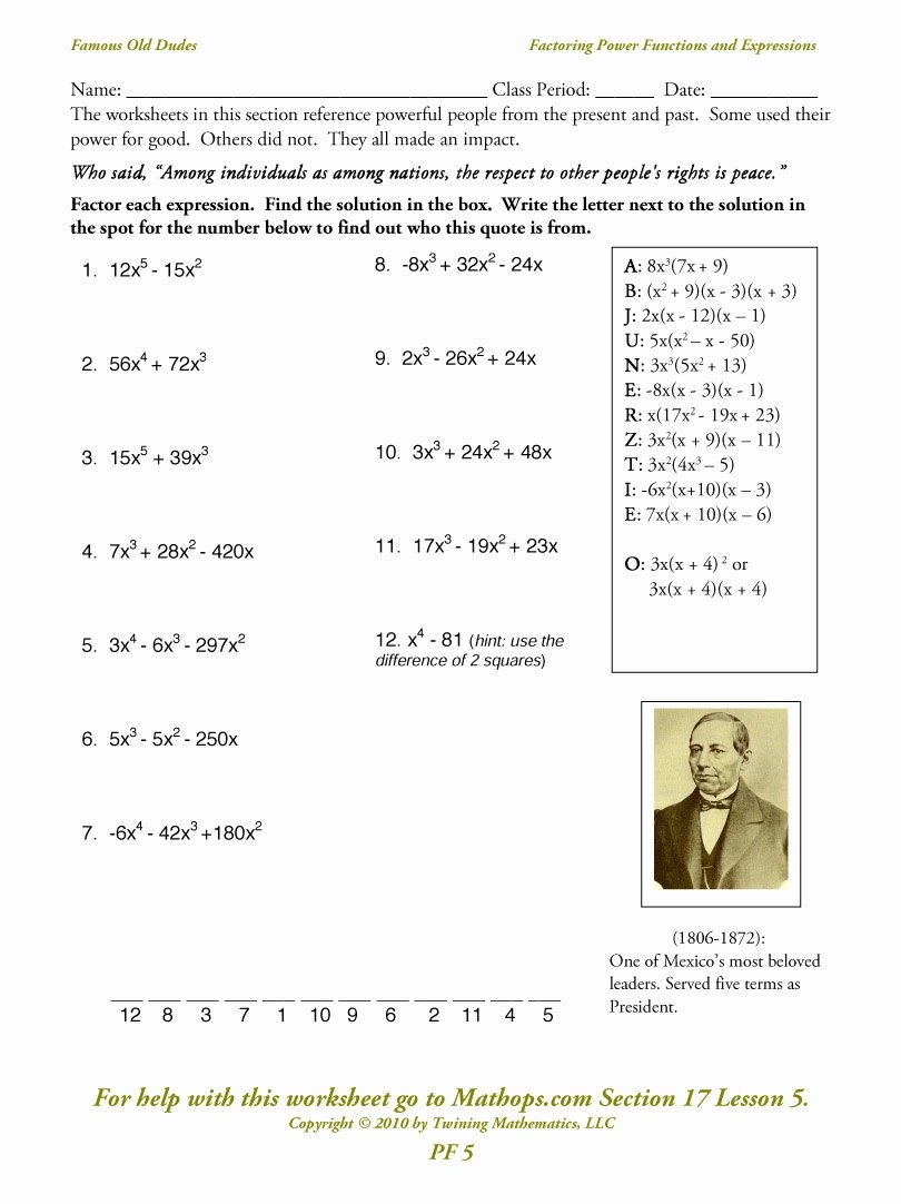 worksheet factoring polynomials