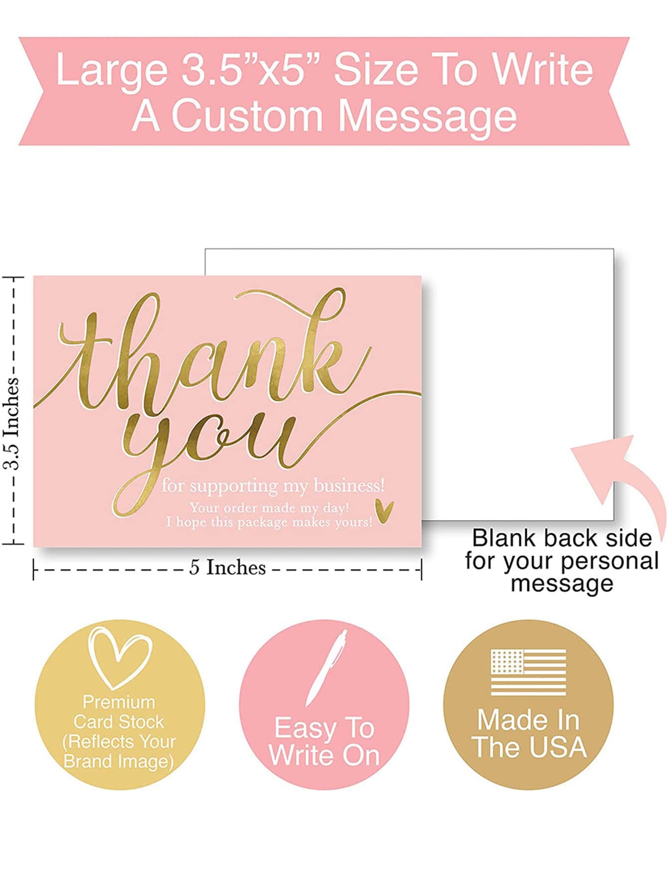 50 PCS Pack Pink Thank You Cards Pink Gilded Thank You Cards Thank You