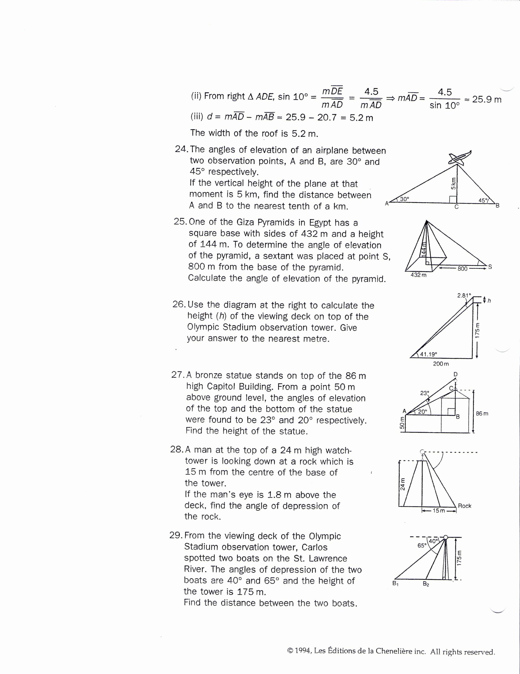trig word problems worksheet