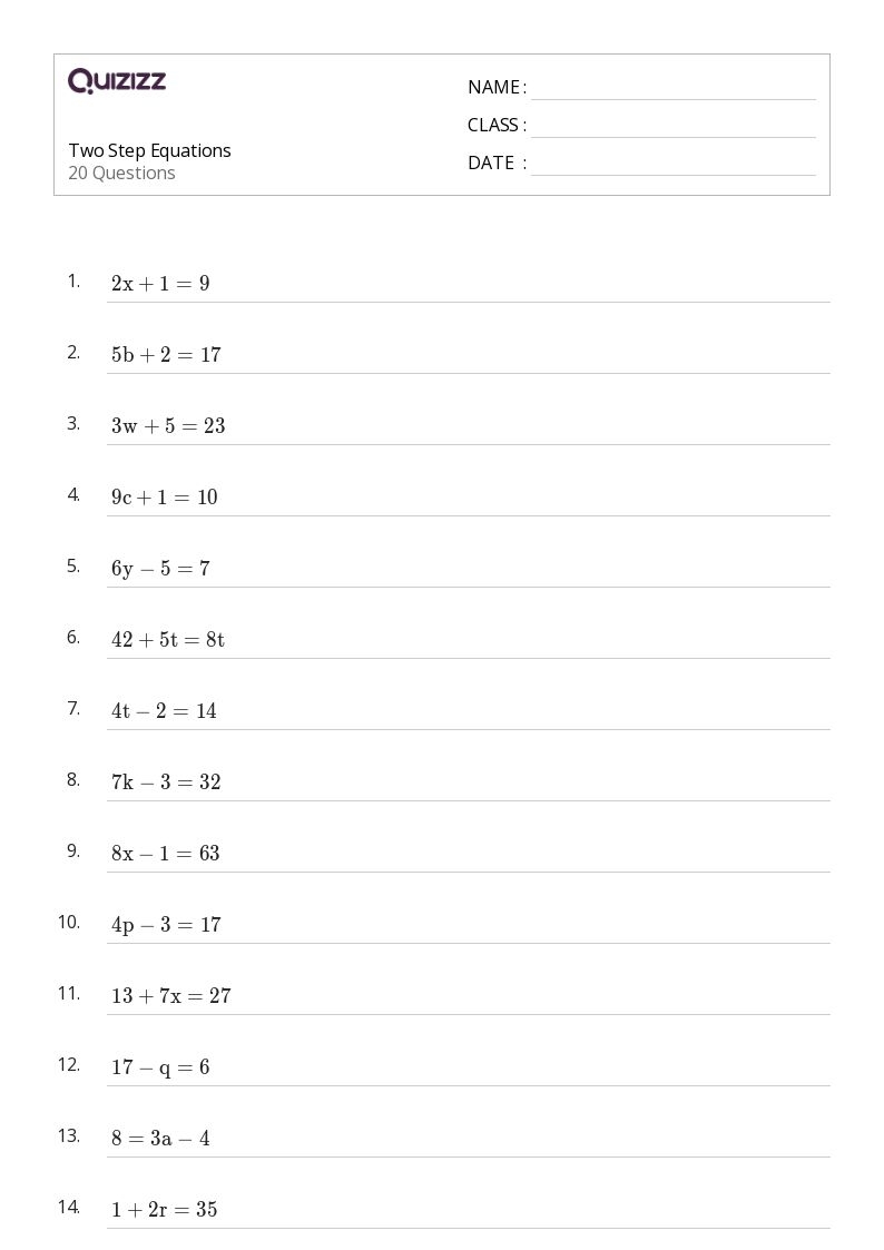 50 Two Step Equations Worksheets For 6th Grade On Quizizz Free 