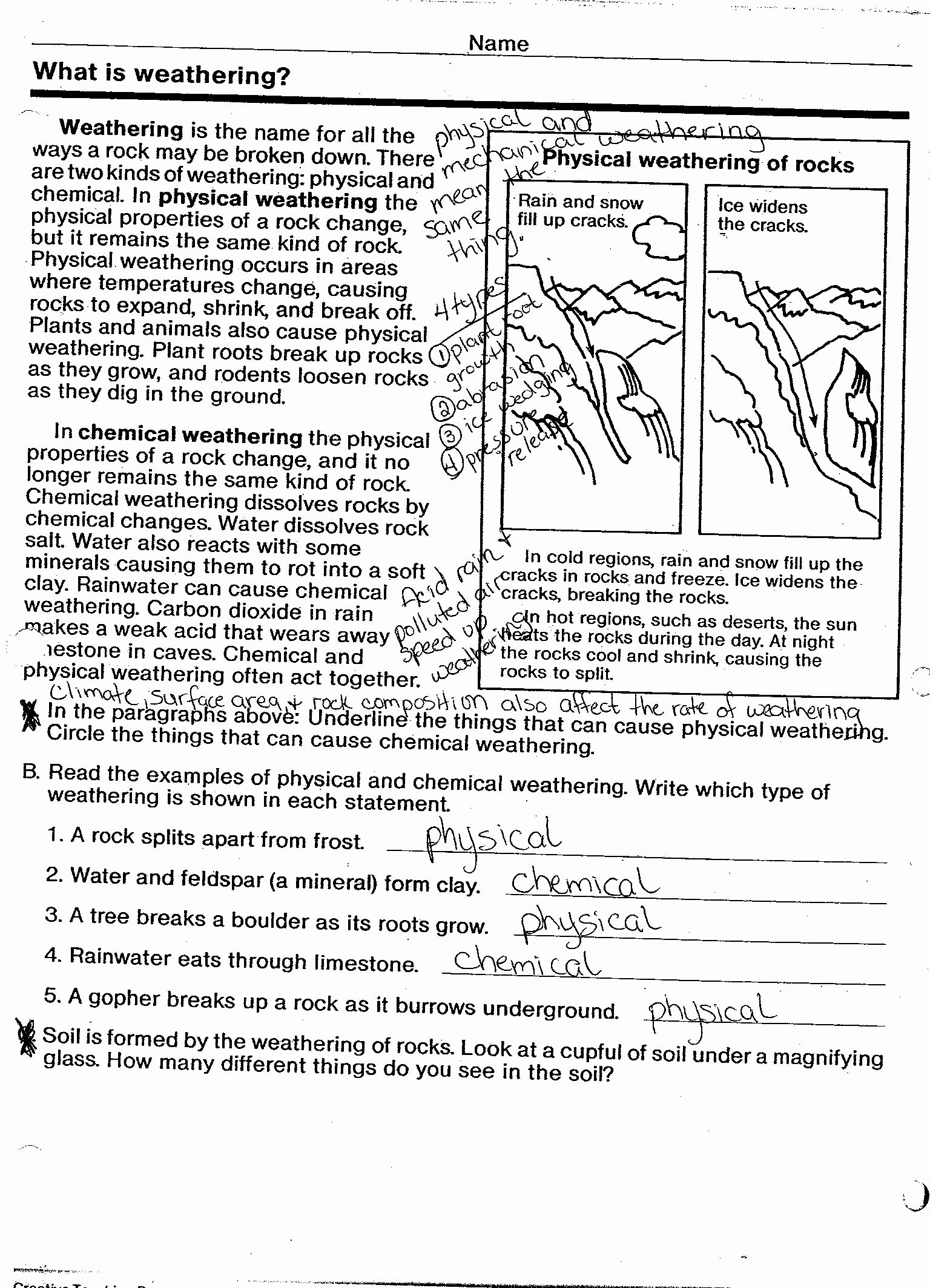 weathering erosion deposition worksheet